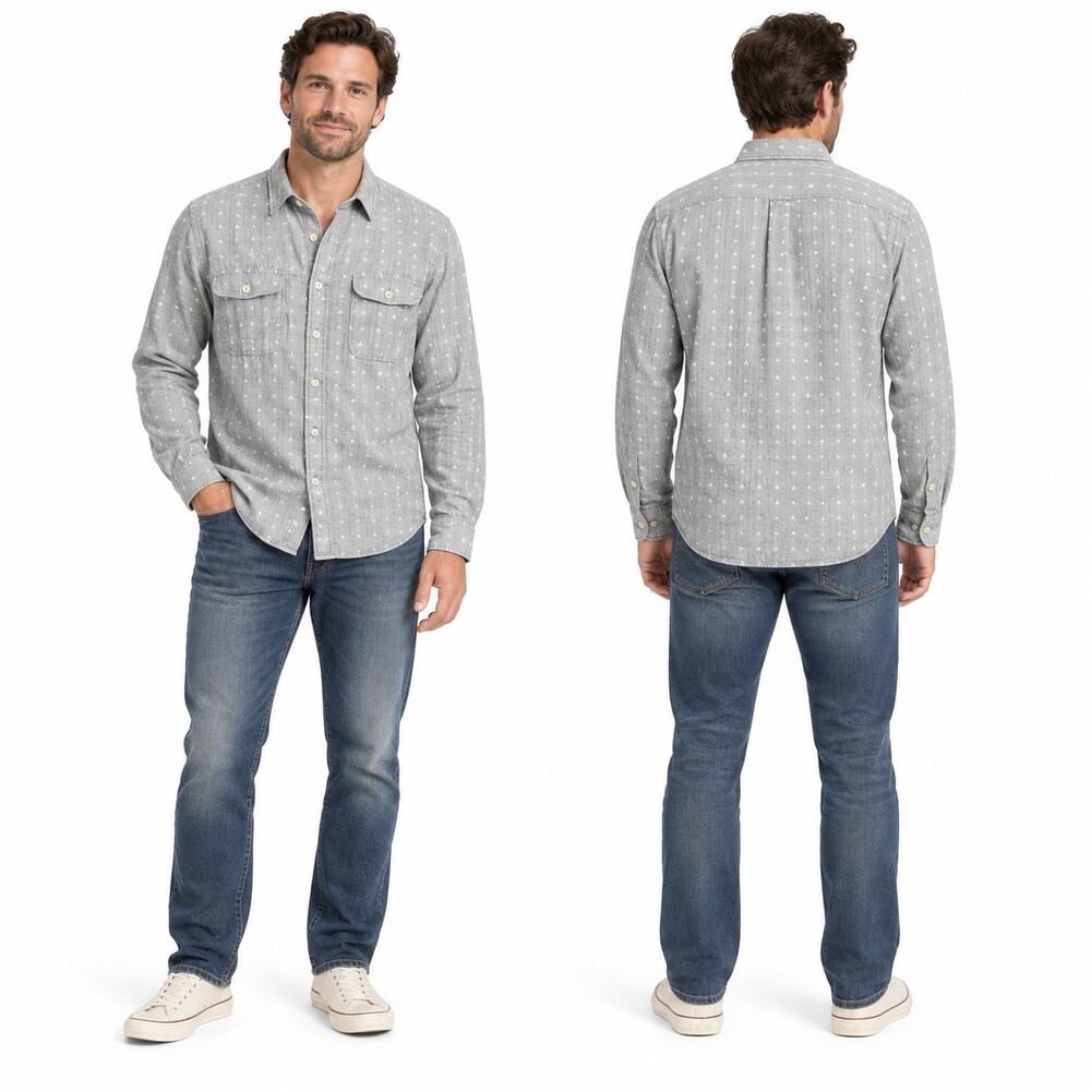 Lucky Brand Men's L Gray Untucked Fit Double Weave Button Shirt 7M43642